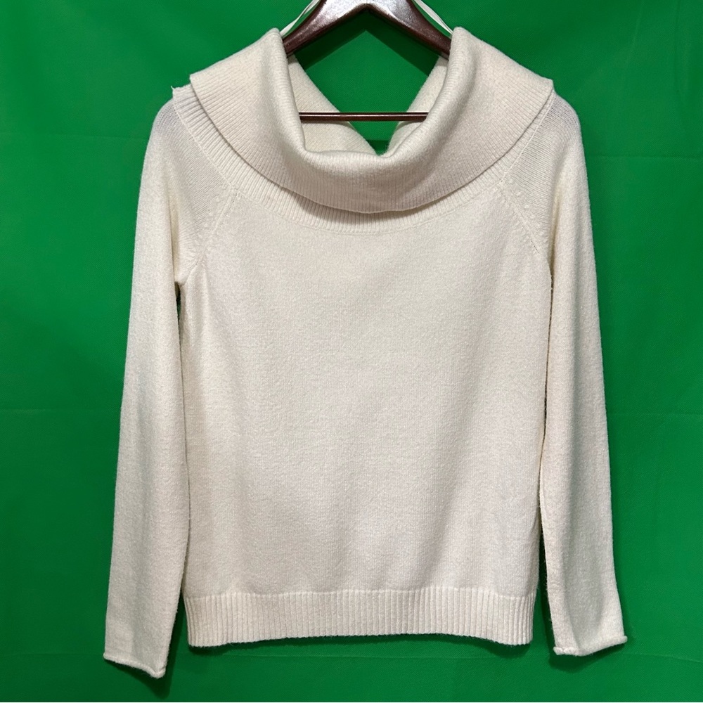Anthropologie Womens Sweater Cream Knit Cowl  Neck Turtleneck Soft Size S